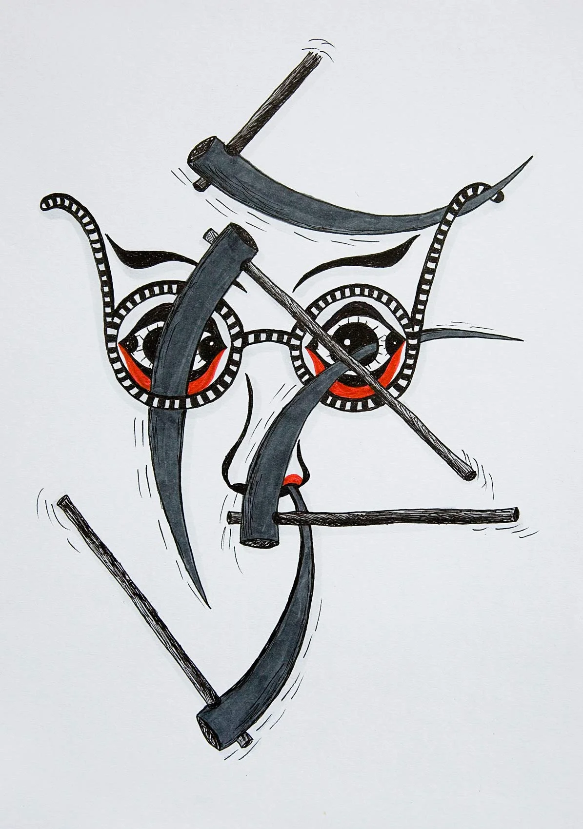 „Pick“. Fineliner und Marker auf Papier. 29,7 x 21 cm. 2021