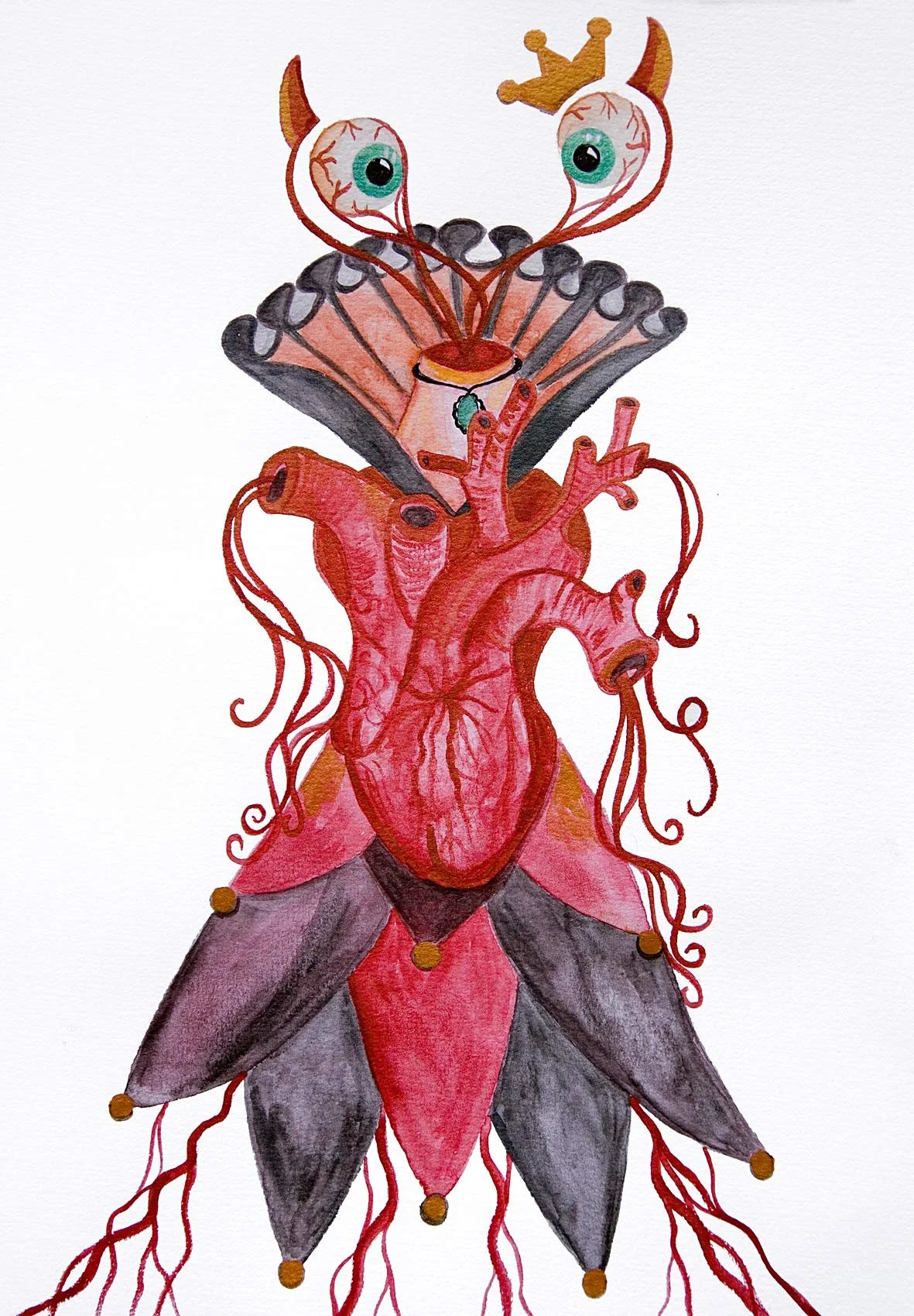 „Queen of Hearts“. Wasserfarbe auf Papier. 29,7 x 21 cm. 2022