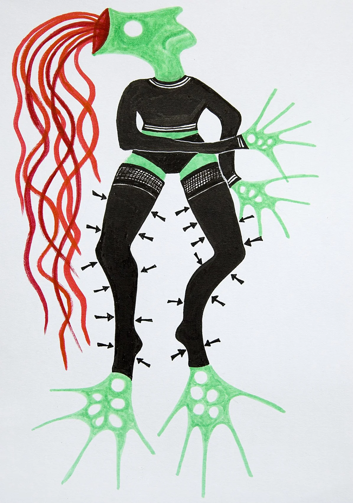 „Pressure“. Fineliner und Marker auf Papier. 29,7 x 21 cm. 2021