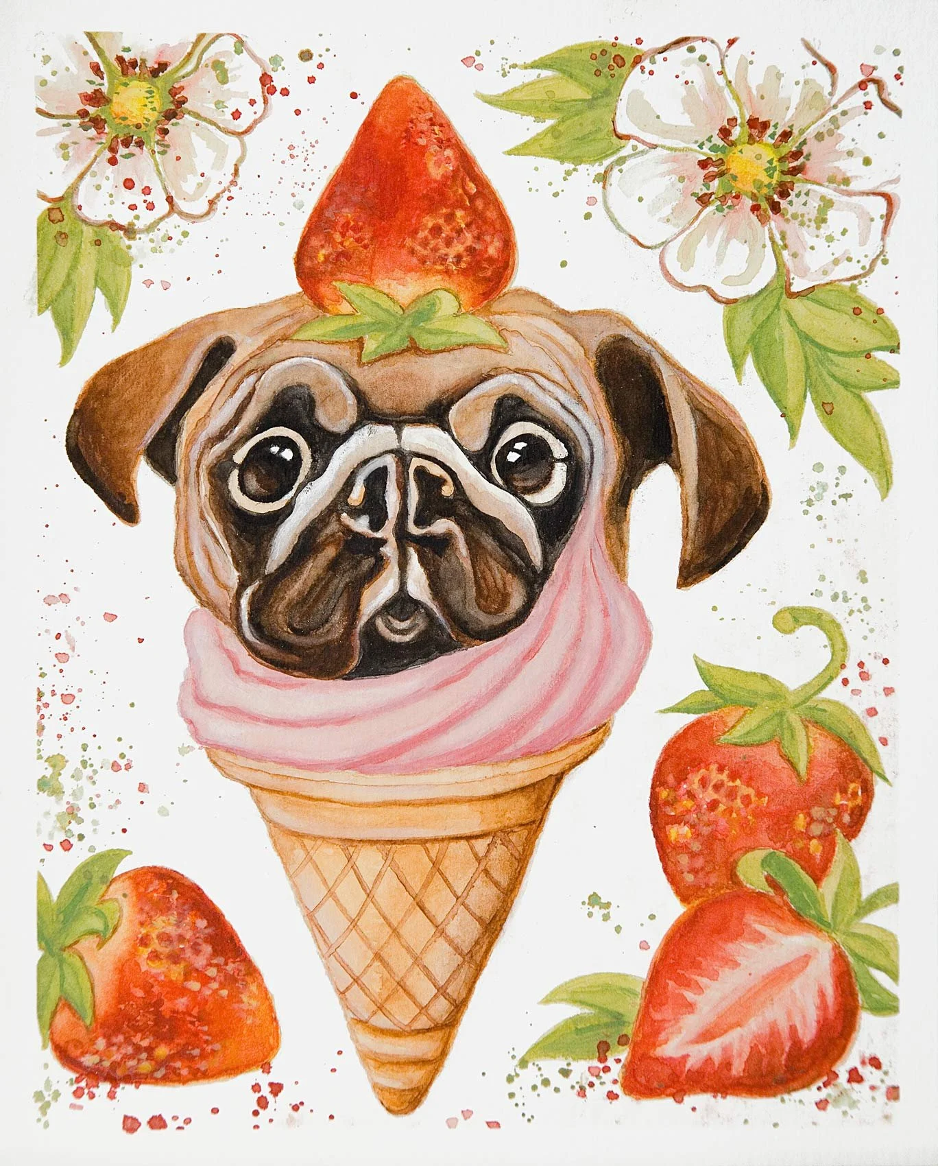 „Don't think of the pink ice-cream dog“. Wasserfarbe auf Papier. 21 x 17 cm. 2023