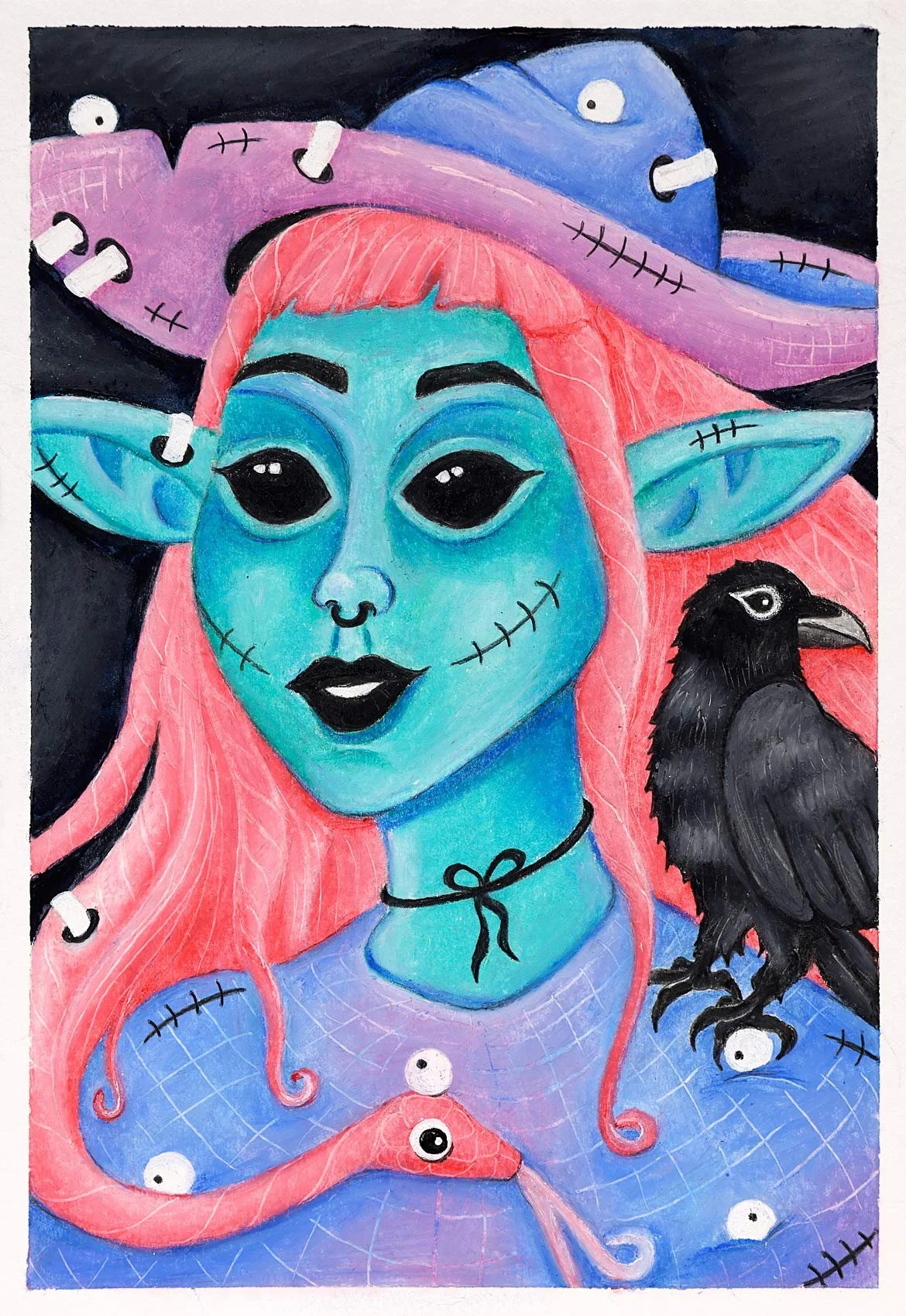 „Maybe we are aliens“. Ölpastell auf Papier. 24 x 16 cm. 2024