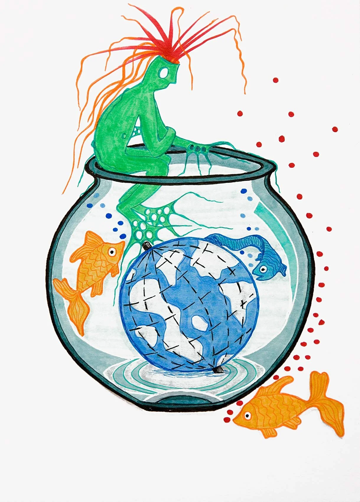 „The medical anthropocene“. Fineliner und Marker auf Papier. 29,7 x 21 cm. 2021