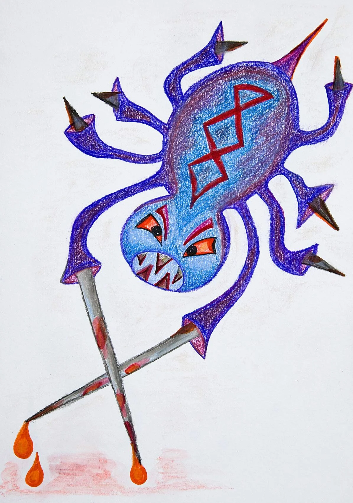 „Torture Days (Bugs)“. Farbstifte auf Papier. 29,7 x 21 cm. 2021