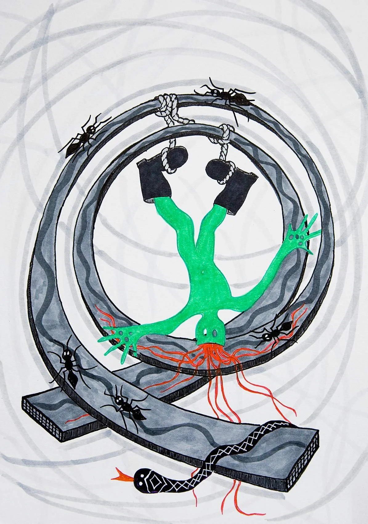 „Loop“. Fineliner und Marker auf Papier. 29,7 x 21 cm. 2021