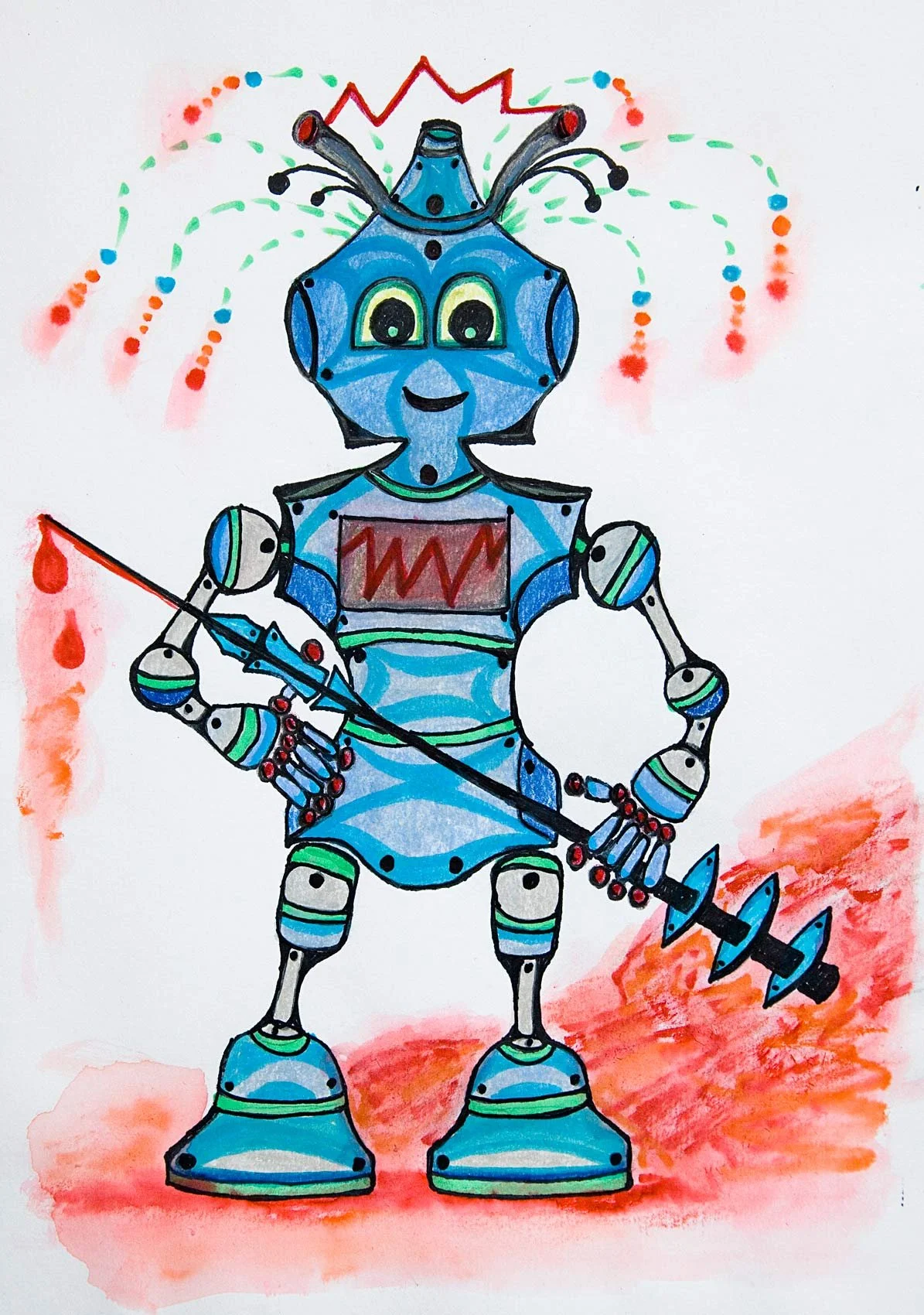 „The lumbar puncture“. Marker und Farbstifte auf Papier. 2021