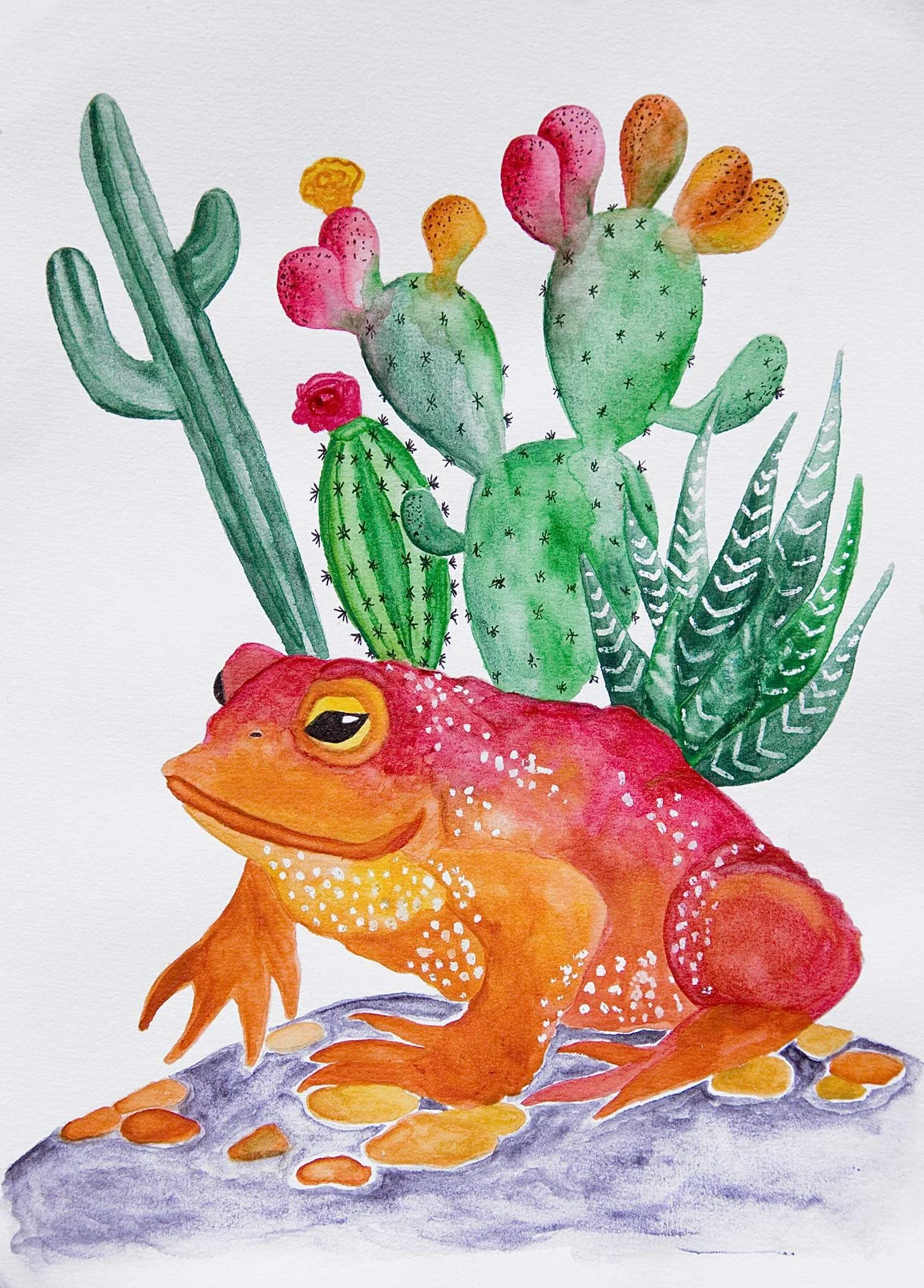 „I'm happy about the toad“. Wasserfarbe, Fineliner und Marker auf Papier. 29,7 x 21 cm. 2022