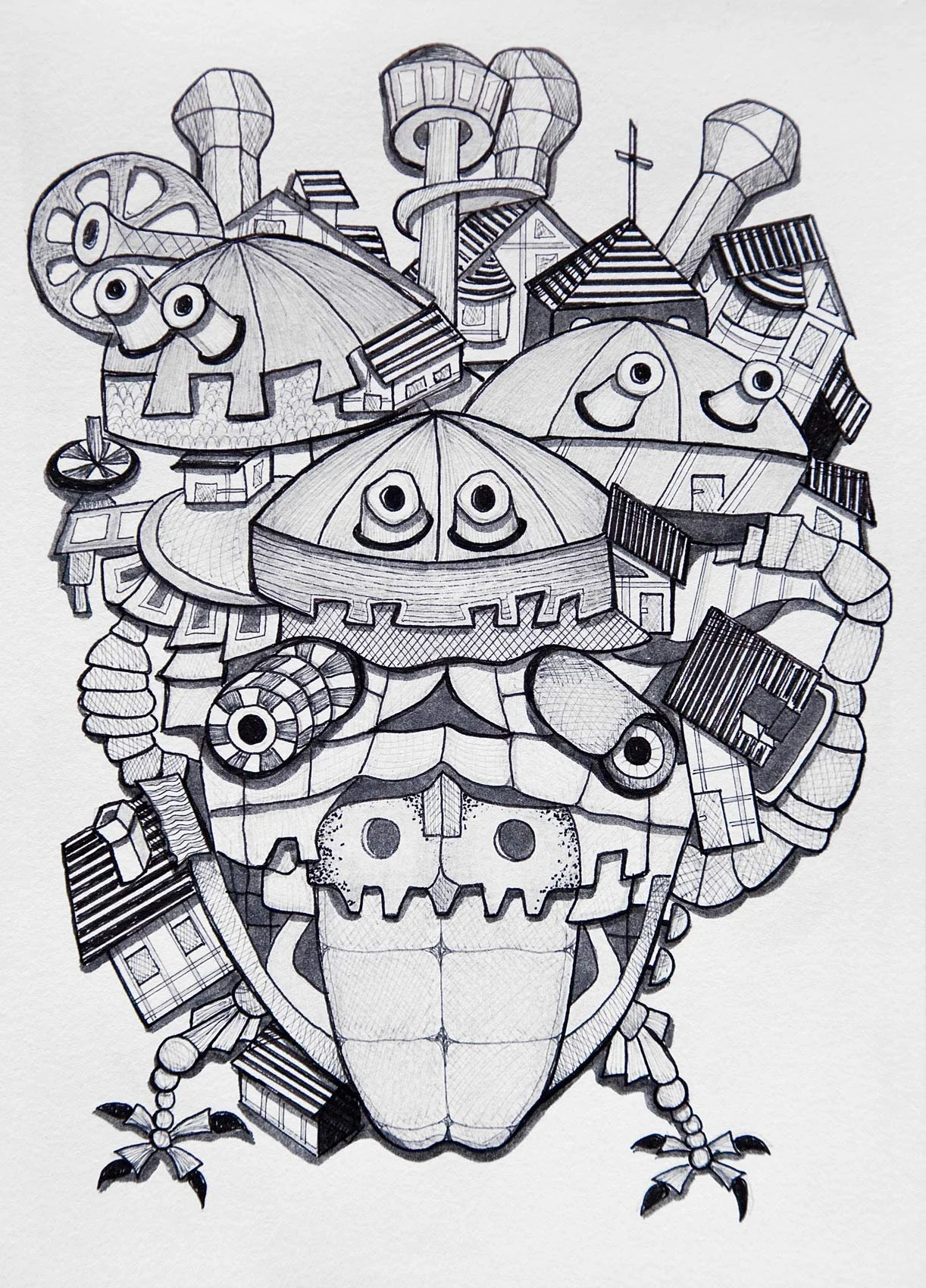 „Wonky House I“. Fineliner auf Papier. 21 x 14,8 cm. 2022