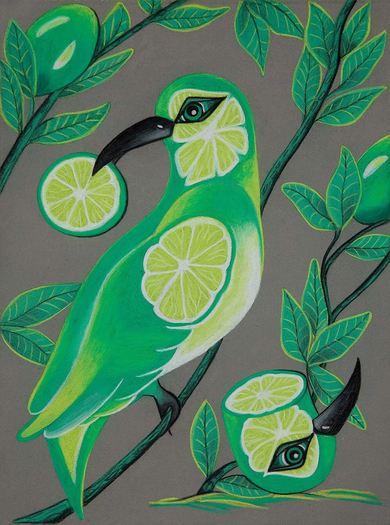 „When life gives you lemons“. Pastellstifte auf Karton. 2022