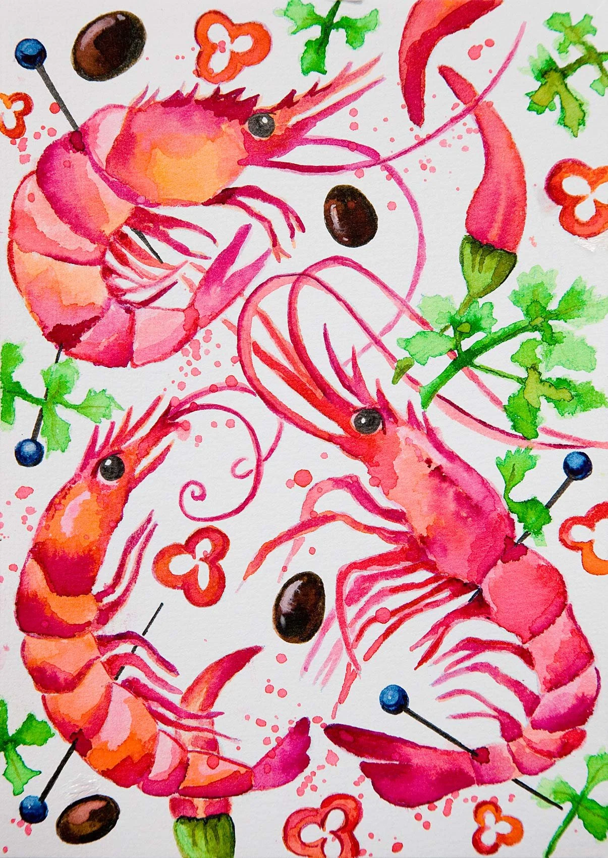 „Dinner is served“. Wasserfarbe auf Papier. 21 x 14,8 cm. 2023