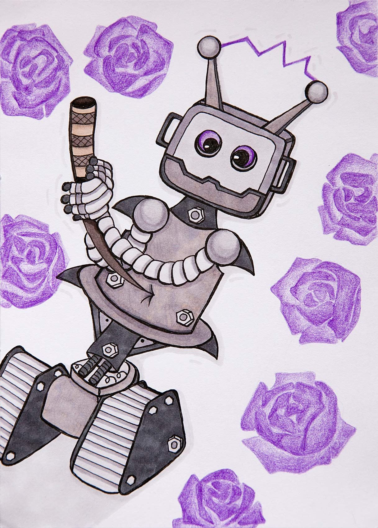 „Harakiri robot II“. Marker und Farbstifte auf Papier. 2022