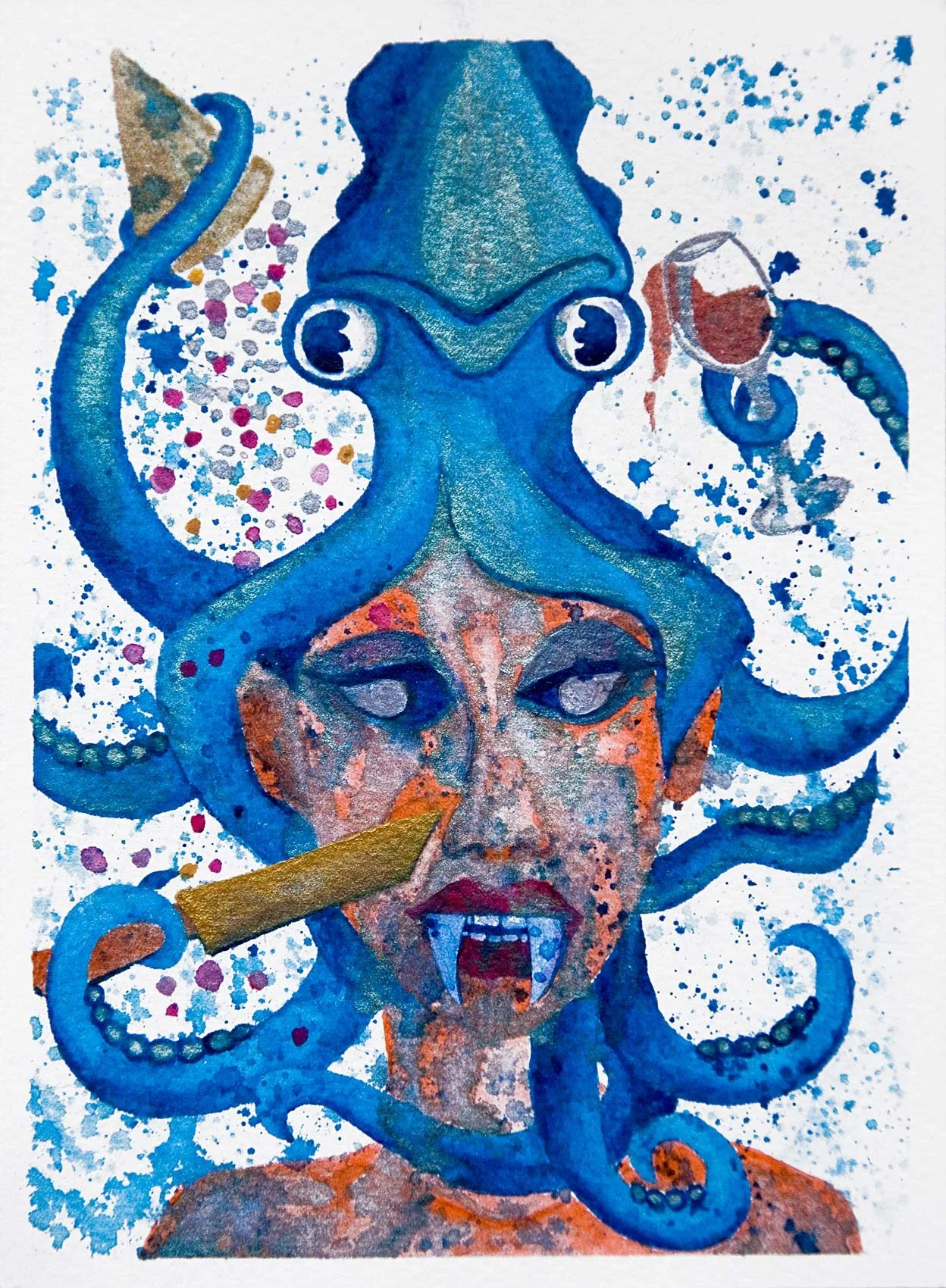 „The party pooper“. Wasserfarbe auf Papier. 2022