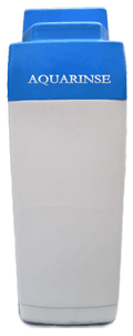 Afbeelding van een Aquarinse waterfilter met blauwe bovenkant en witte onderkant.