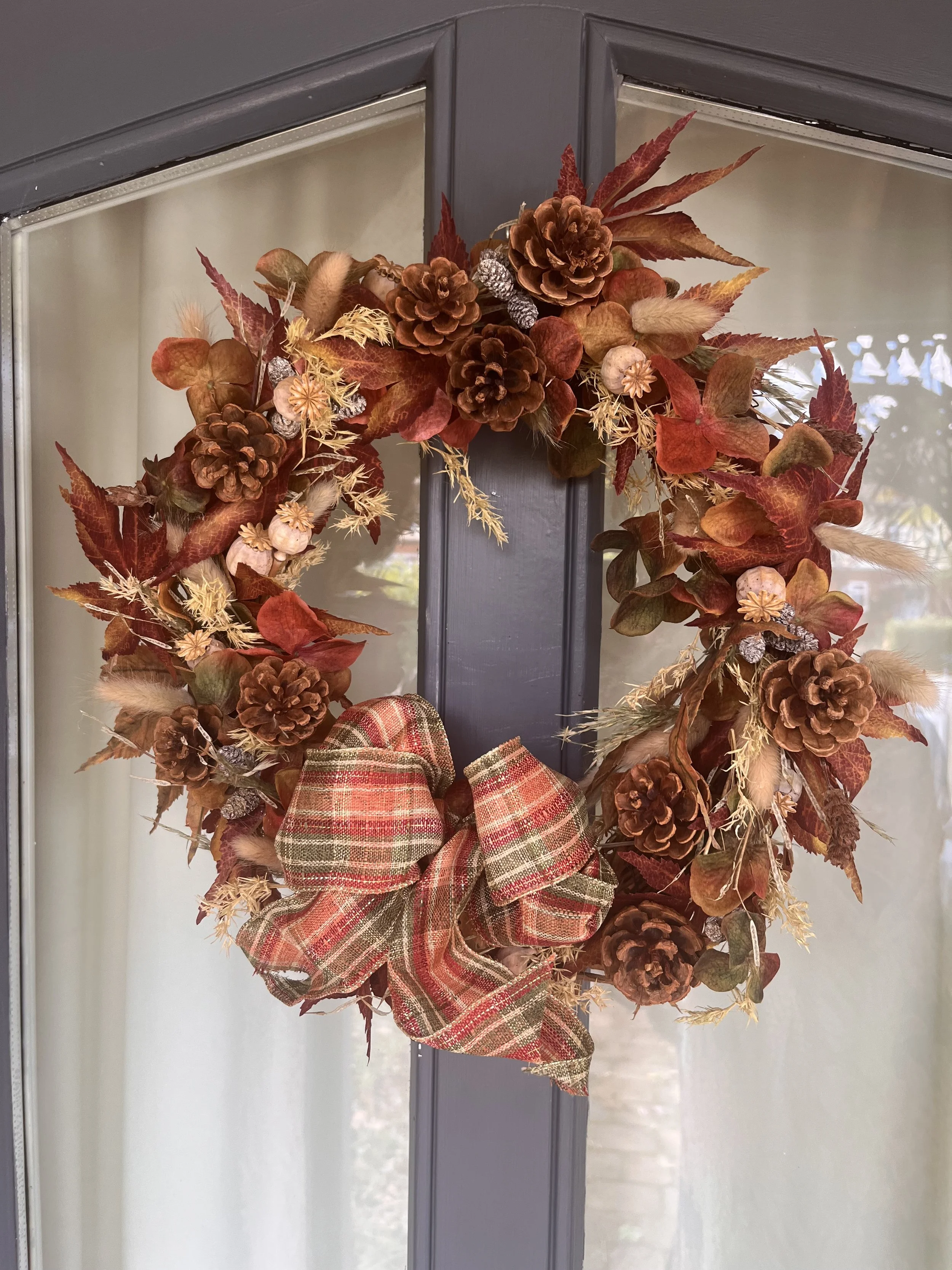 Faux Autumnal Leaf & Dried Flowers Wreath