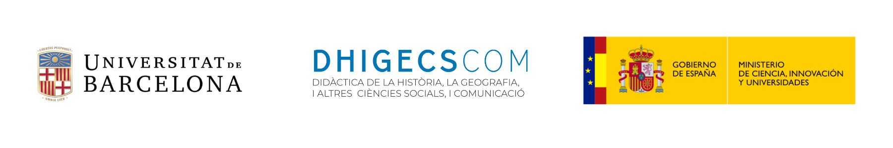Logos de la Universidad de Barcelona, DHIGECOM y el Gobierno de España con detalles de sus nombres.