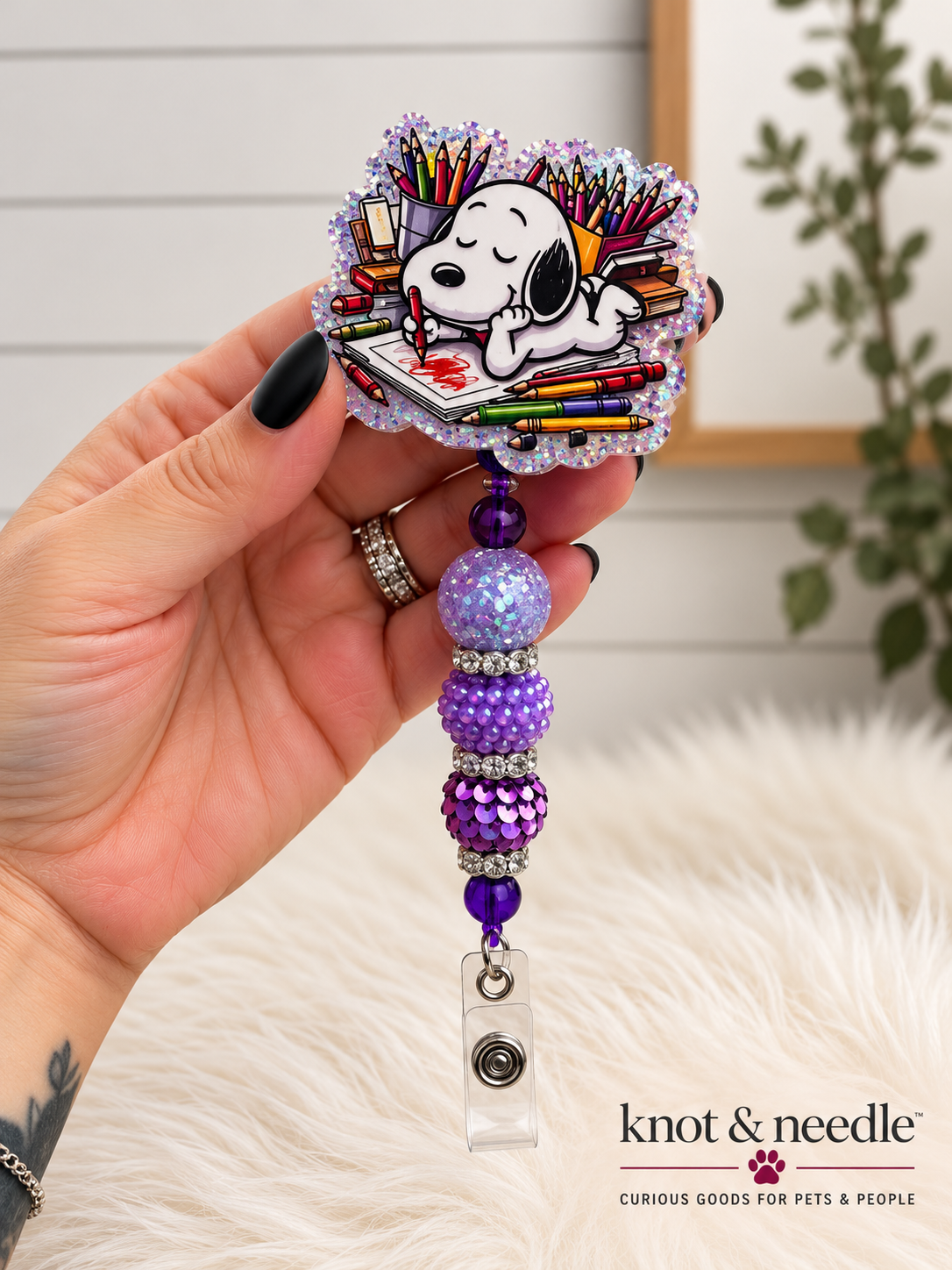 Snoopy Inspired Beaded Badge Reel