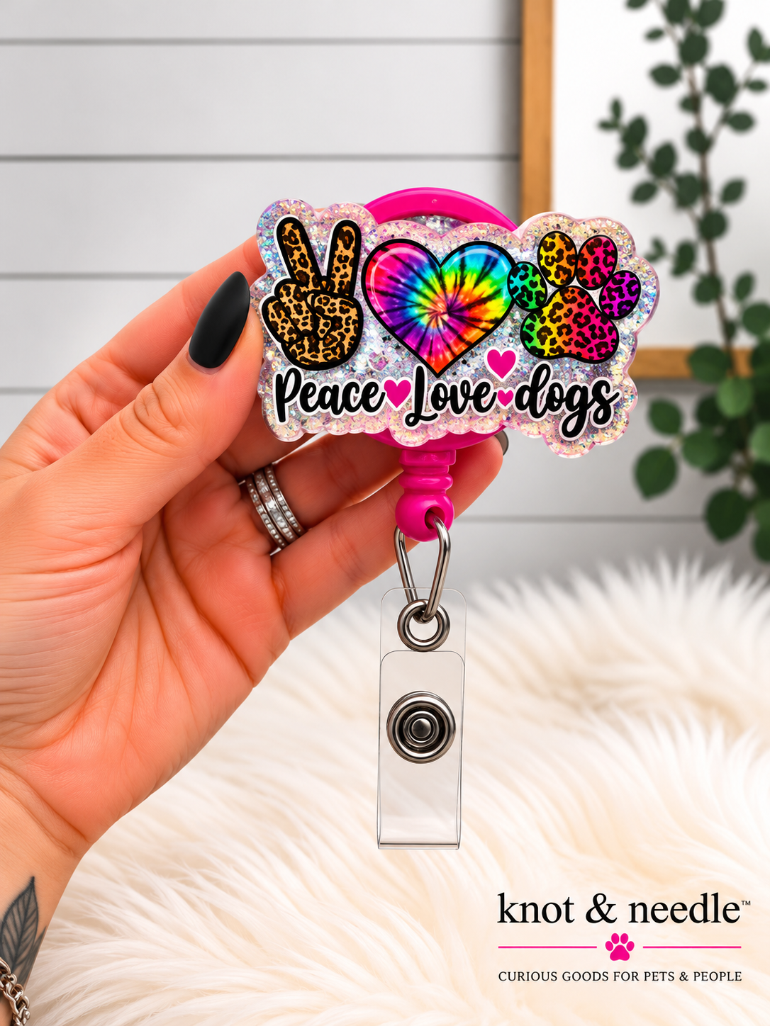 Peace, Love, Dogs Badge Reel