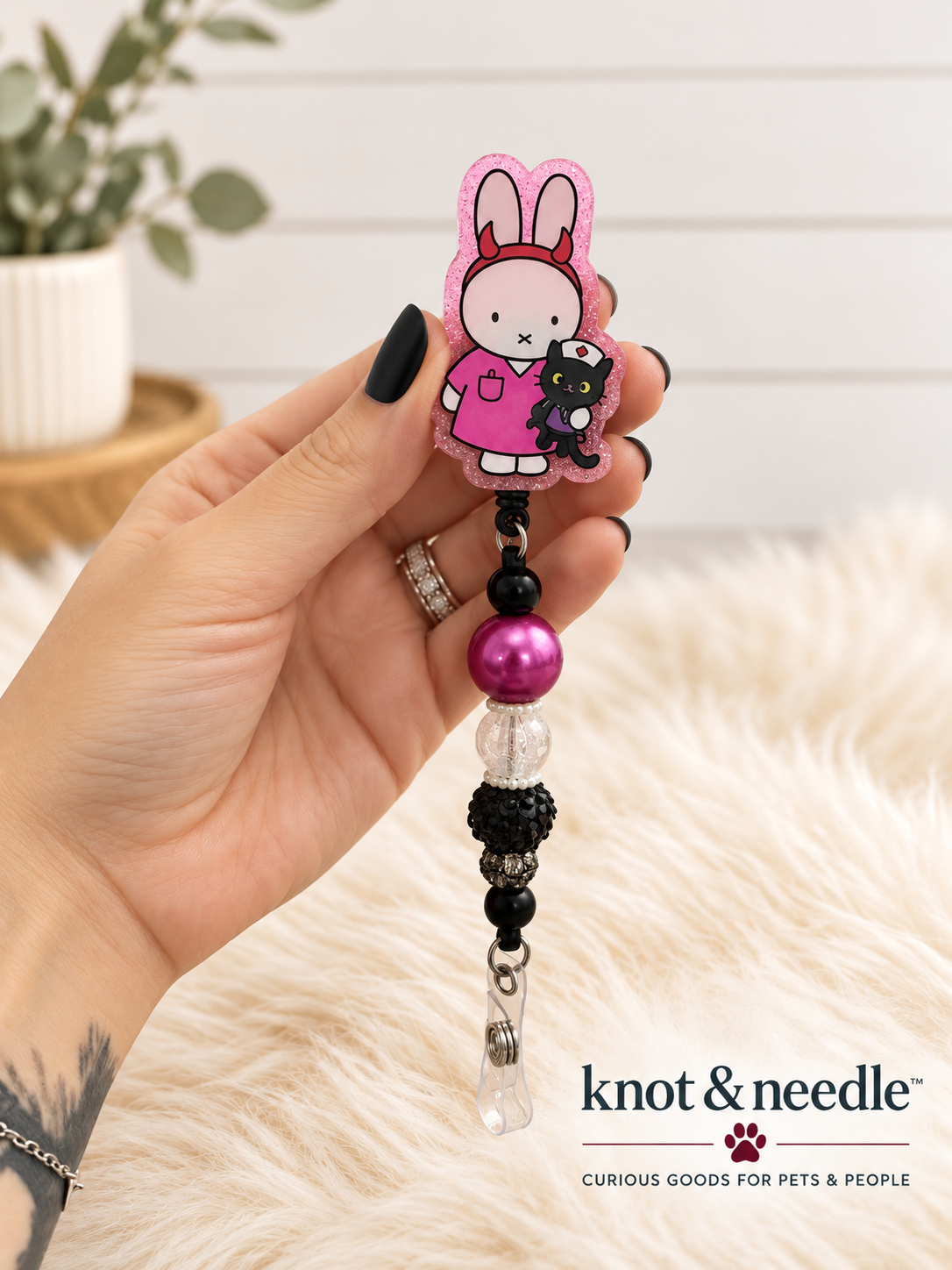 Miffy Inspired Beaded Badge Reel