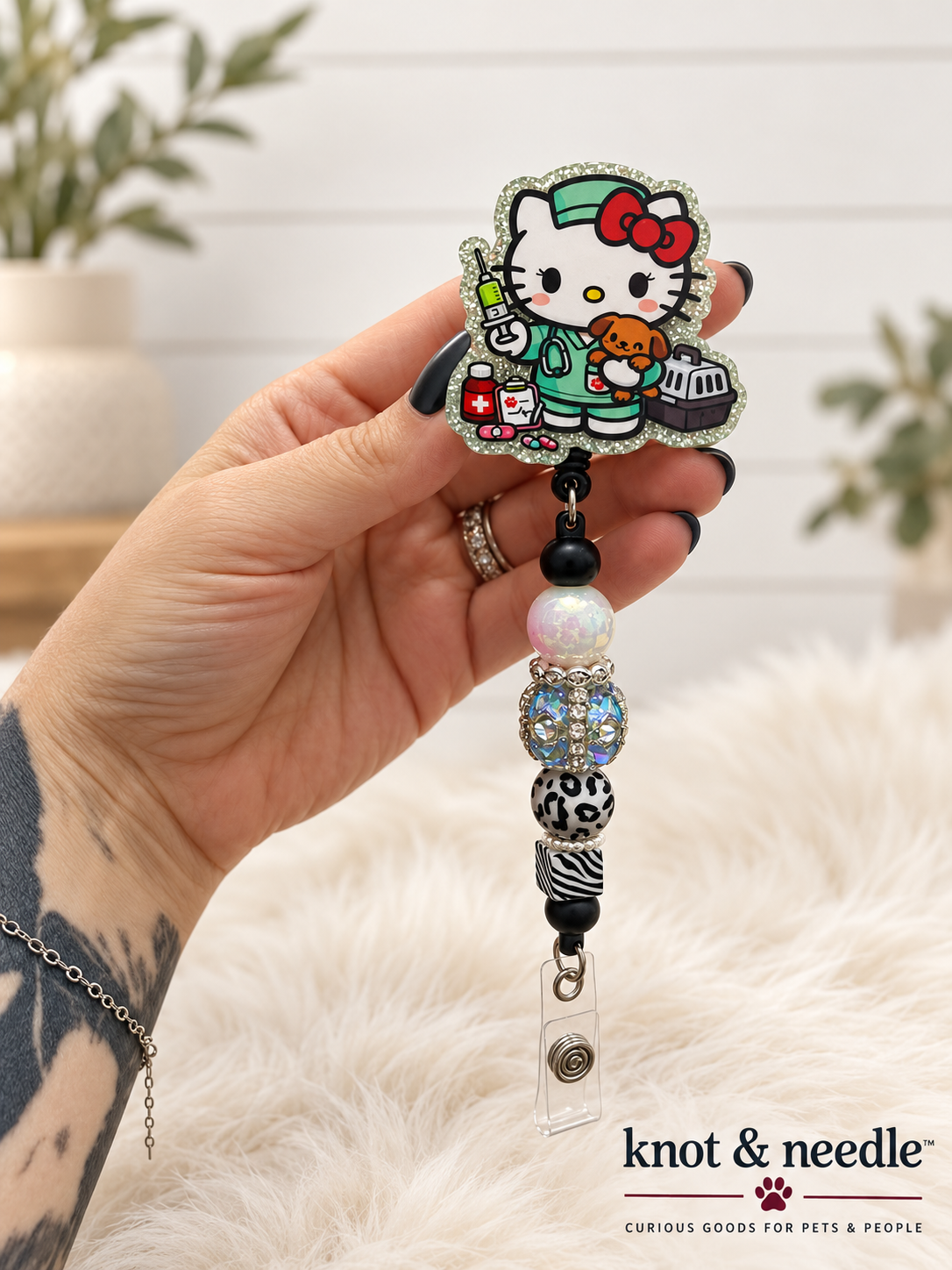Veterinarian Hello Kitty Inspired Beaded Badge Reel