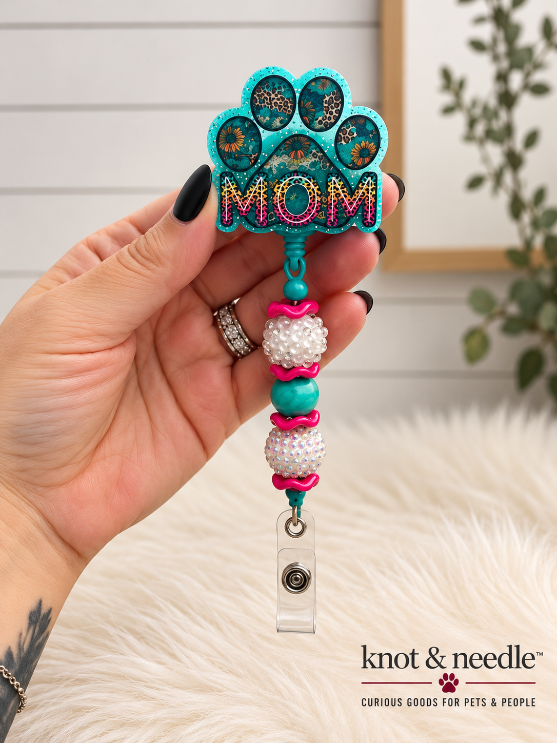 Dog Mom Beaded Badge Reel