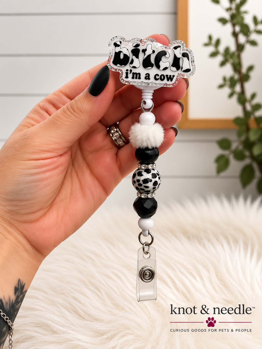 Bitch I'm a Cow Beaded Badge Reel