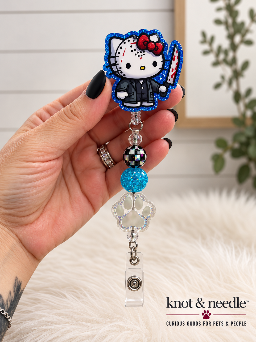 Michael Myers Hello Kitty Inspired Beaded Badge Reel