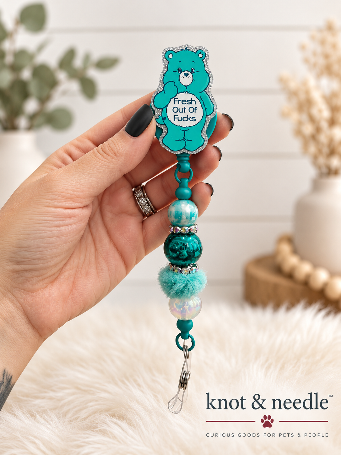 Swear Bear Beaded Badge Reel