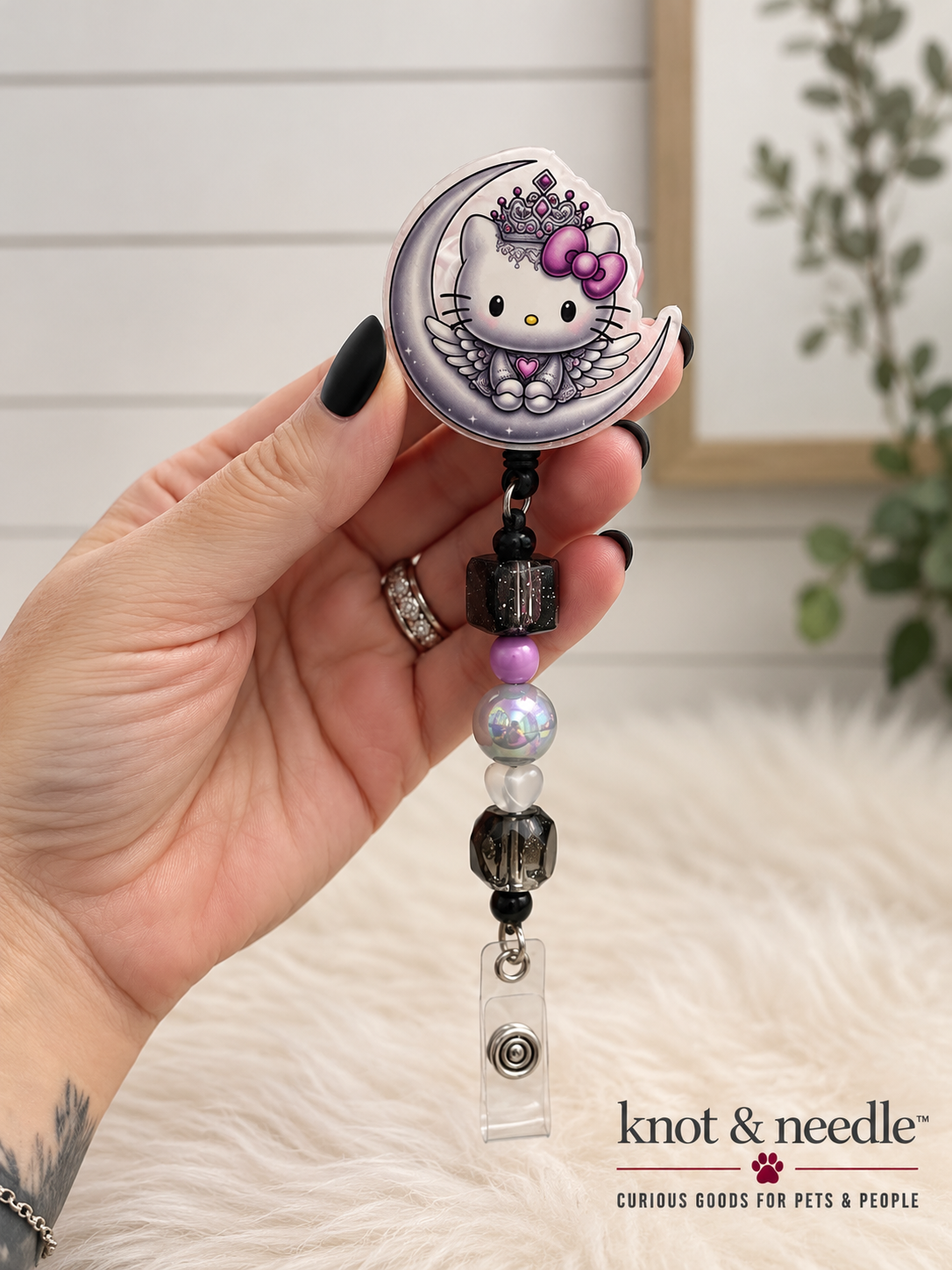 Moon Hello Kitty Inspired Beaded Badge Reel