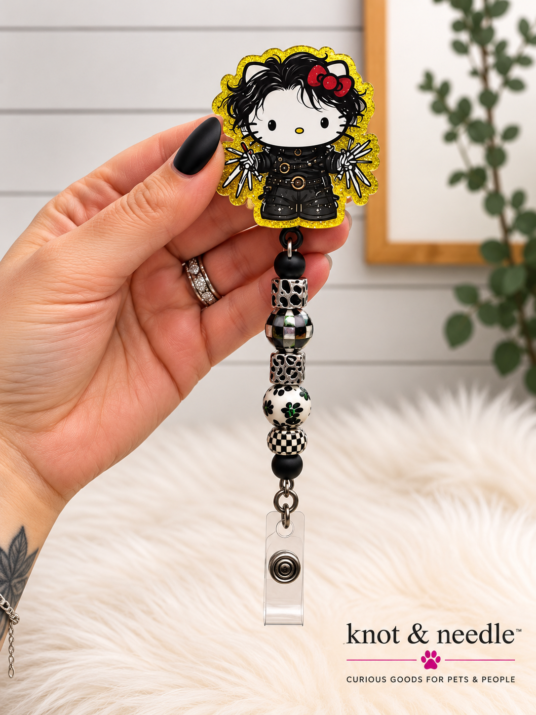 Edward Scissorhands Hello Kitty Inspired Beaded Badge Reel
