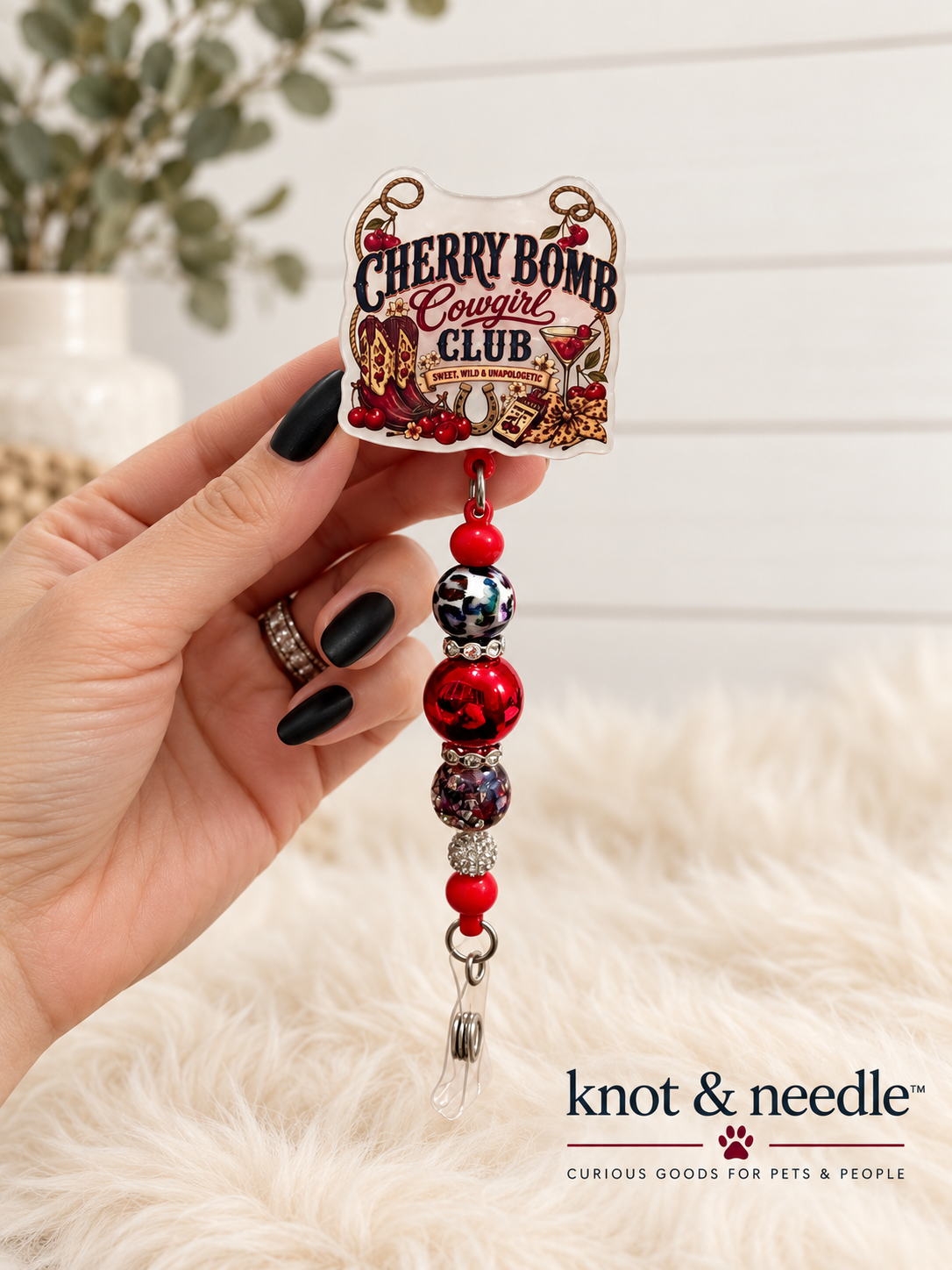 Cherry Bomb Cowgirl Club Beaded Badge Reel