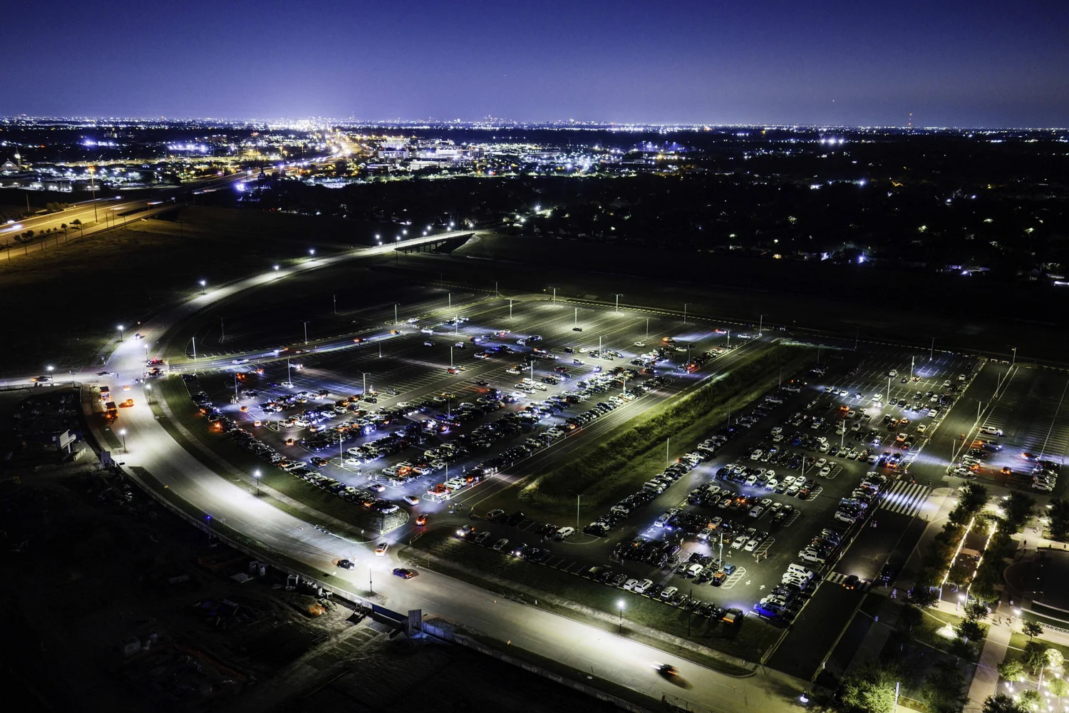 Aerial view of the Sugar Land race venue before sunrise