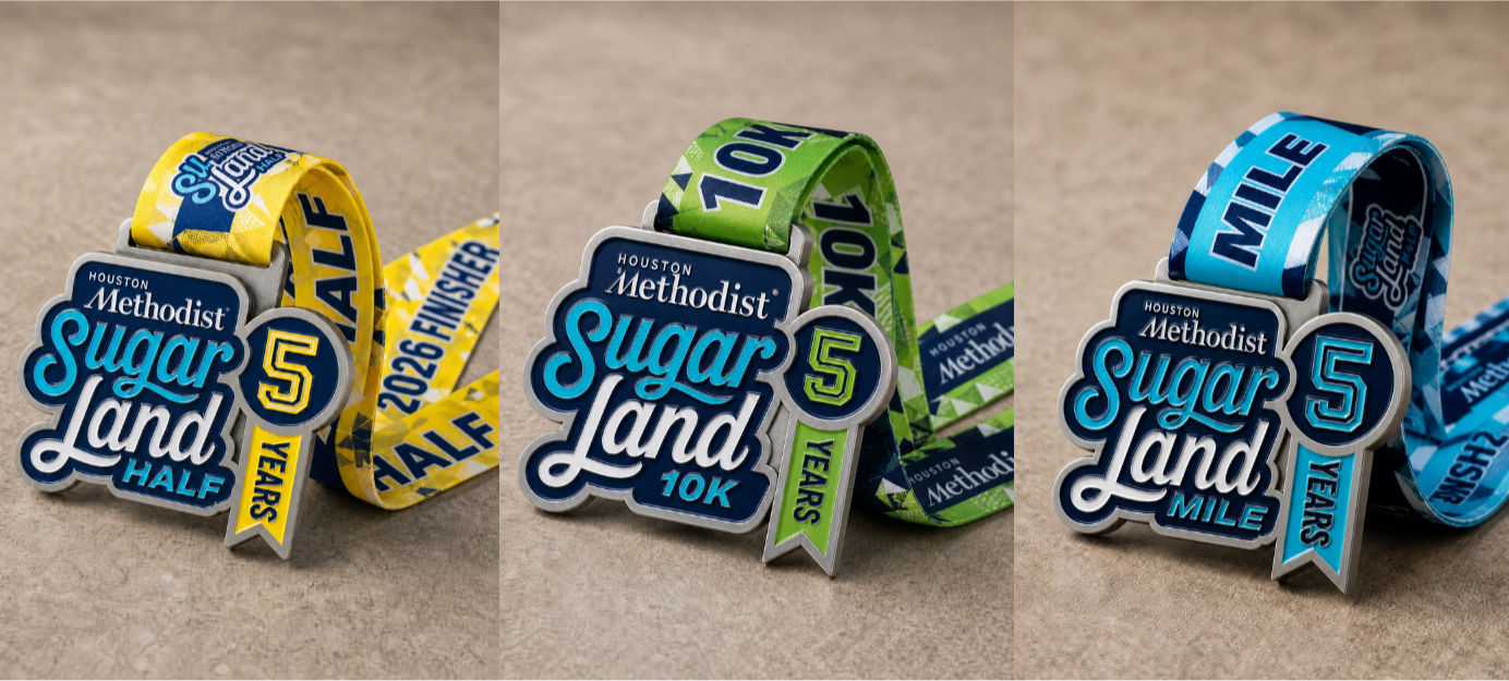 Sugar Land Half Marathon, 10K and Mile fifth-anniversary finisher medals