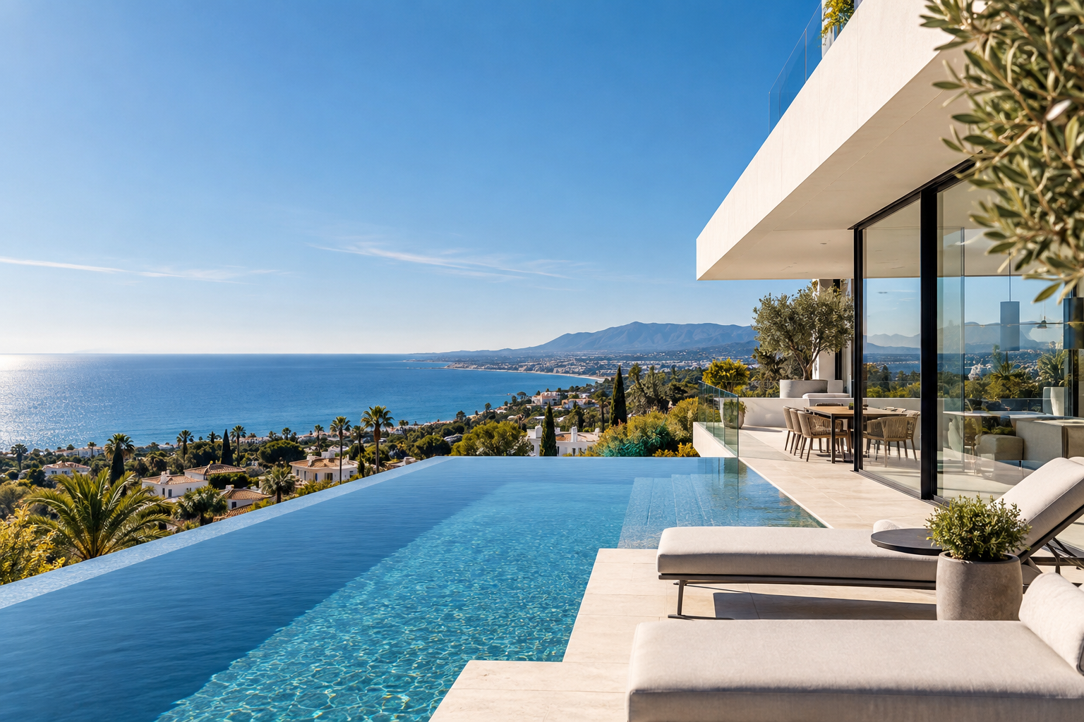 Vivienda moderna con piscina y vistas al mar en la Costa del Sol.