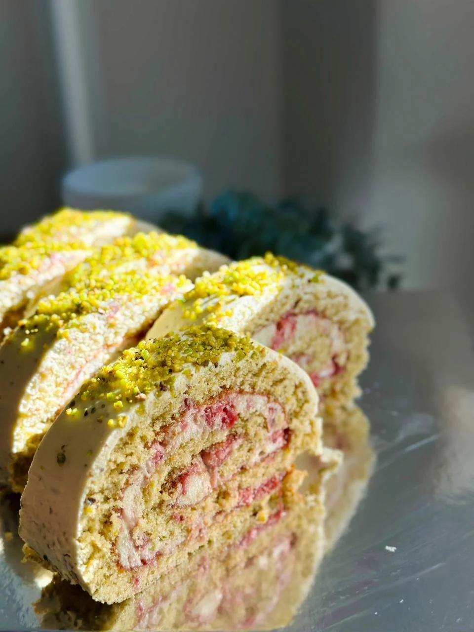 Pistachio & Strawberry Swiss Roll