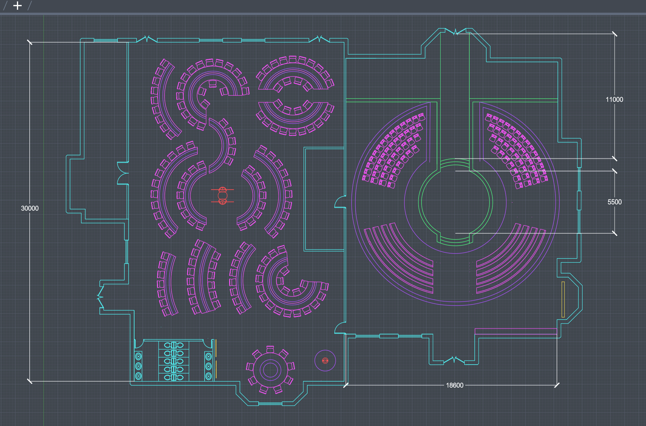 Technical floorplan of a wedding venue layout, showing rooms and furniture arrangements with dimensions.