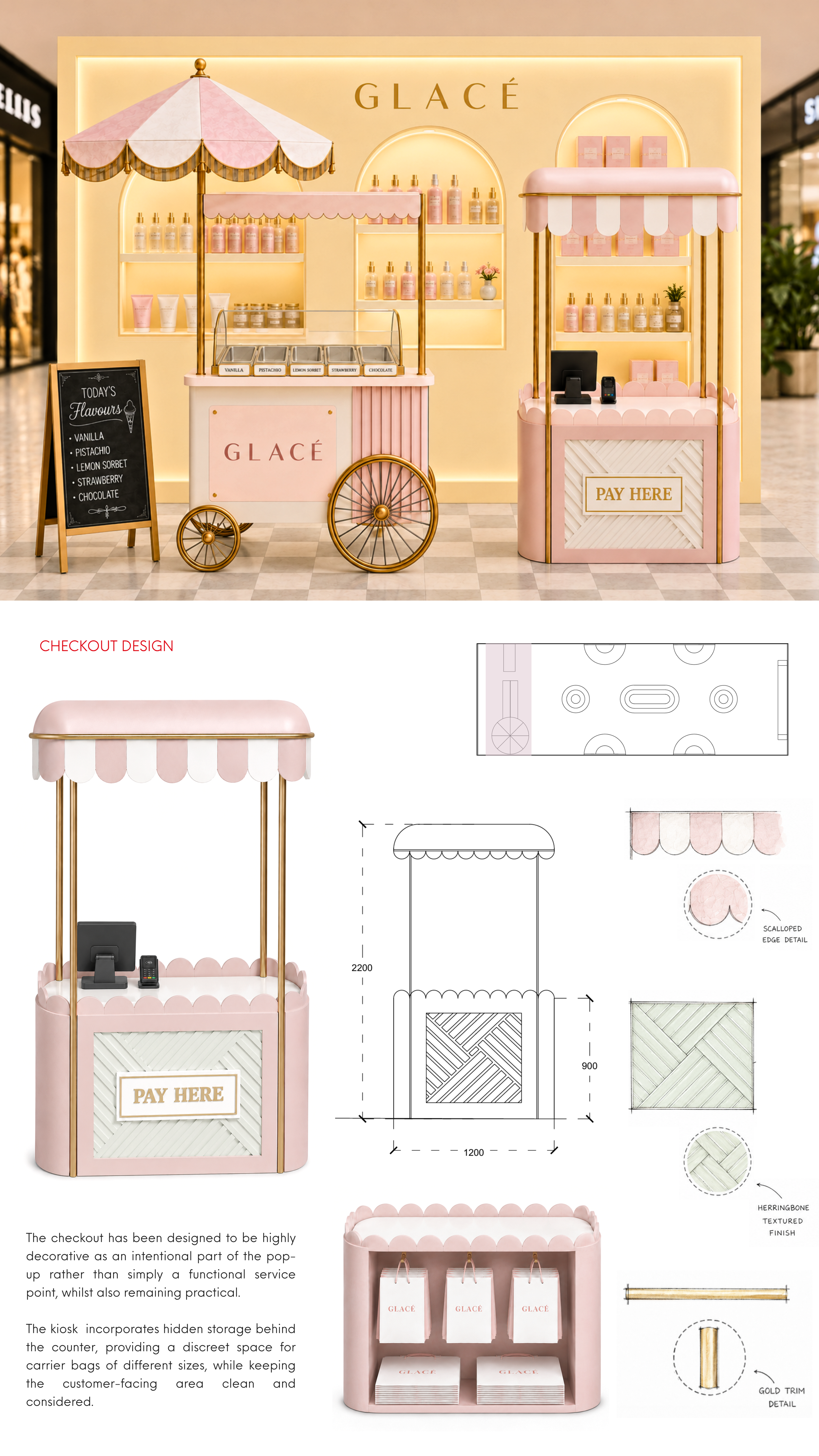 Ice cream cart and kiosk design for Glacé pop up.
