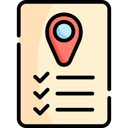 A digital illustration of a location marker on a checklist or to-do list with three checkmarks.