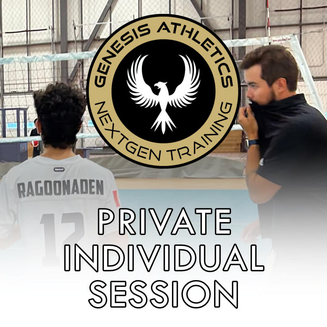 A private individual training session at Genesis Athletics Nextgen Training, with a coach giving instructions to a person with a jersey that says "RAGONADEN". The Genesis Athletics Nextgen Training logo is overlaid on the top center of the image.