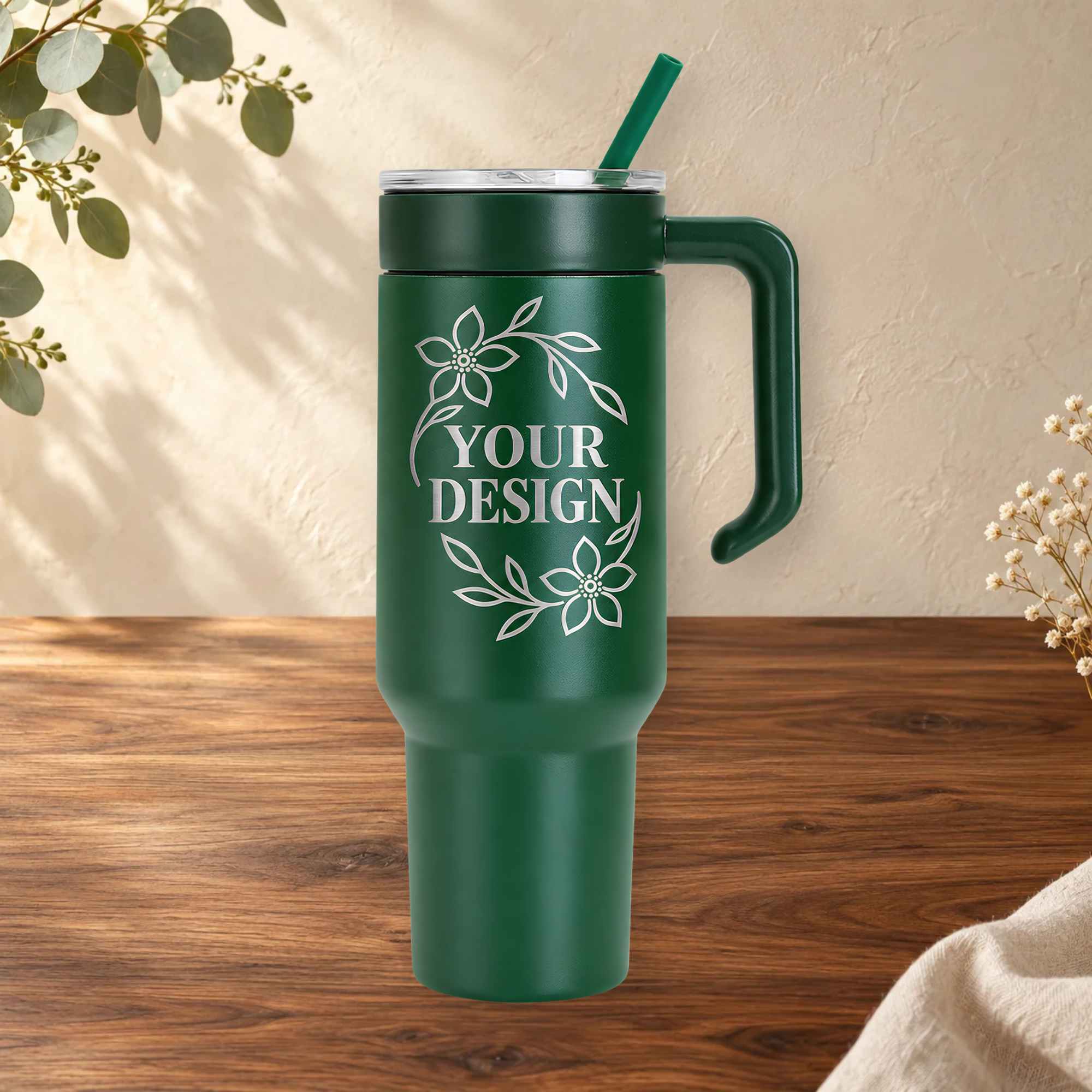 40 oz Tumbler with Handle – Custom Engraved