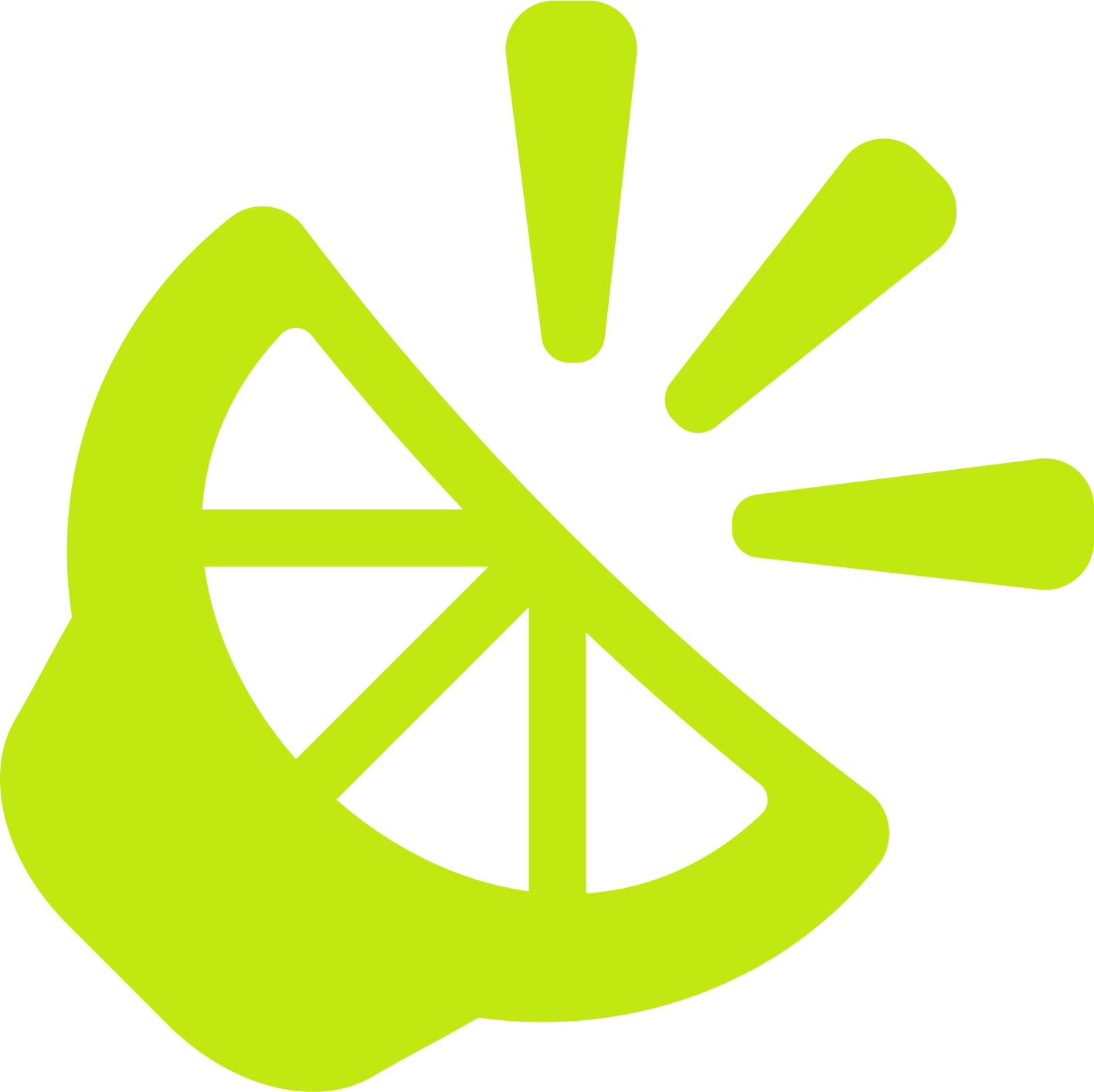 A lime green illustration of a sliced lemon with a hand holding the slice and part of the lemon visible.