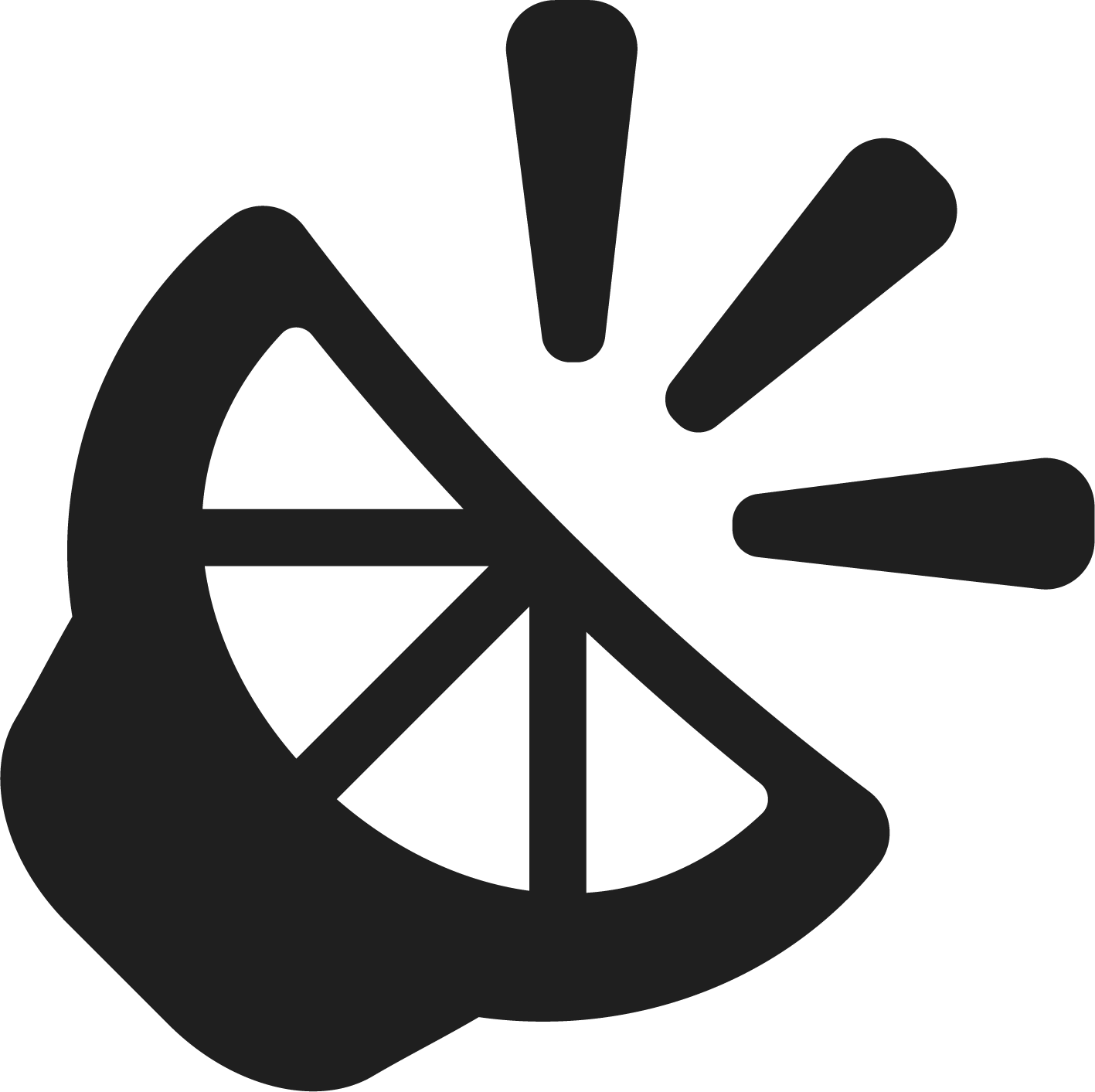 Black and white icon of a hand holding a lemon and a lemon wedge.