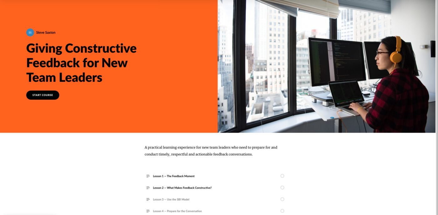 Rise 360 course overview for Giving Constructive Feedback for New Team Leaders