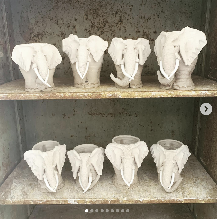 Clay elephant cups ready to be fired. 