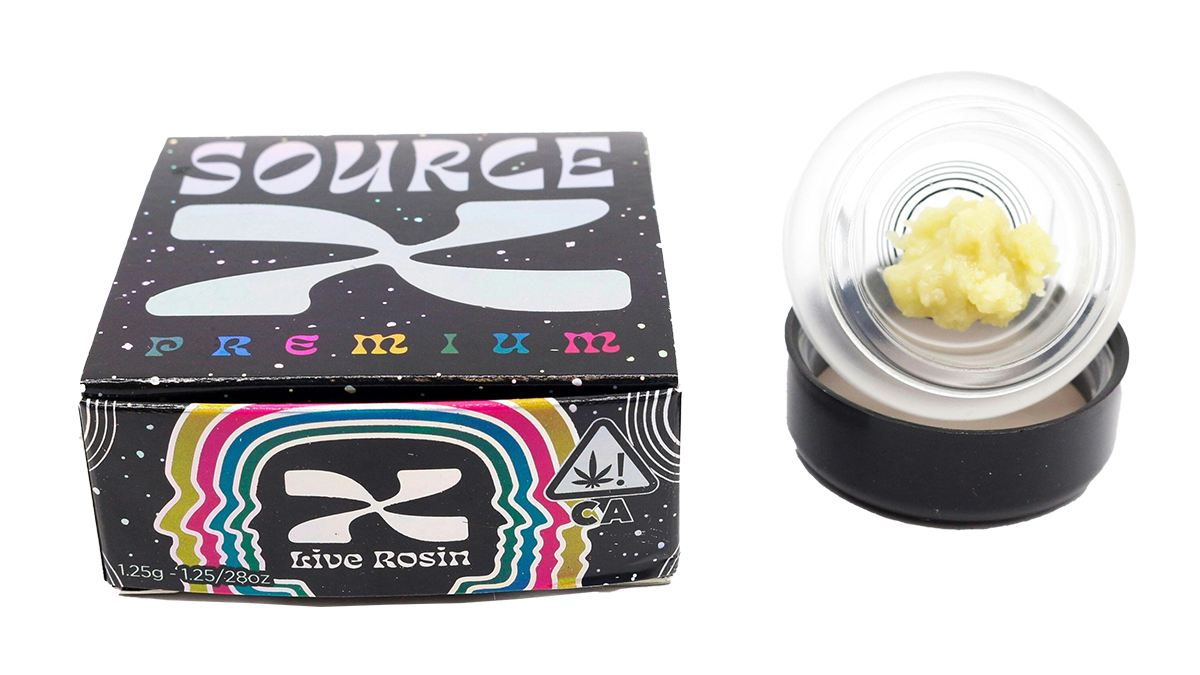Cannabis product packaging with live rosin in a container.