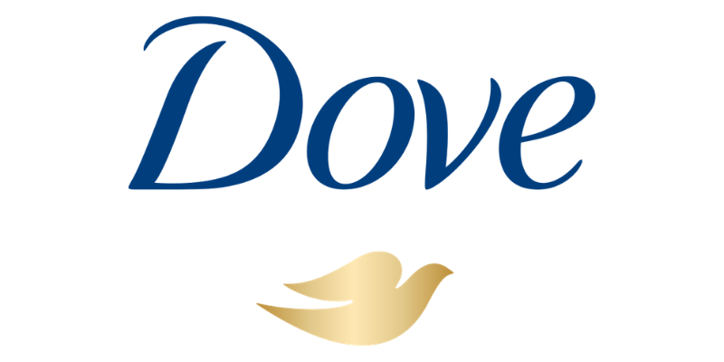 Dove logo with blue text and a beige dove icon