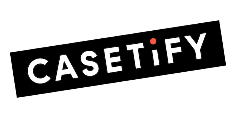 The logo of Castify with the text 'CASETiFY' in white letters on a black background and a small red dot above the letter 'i'.