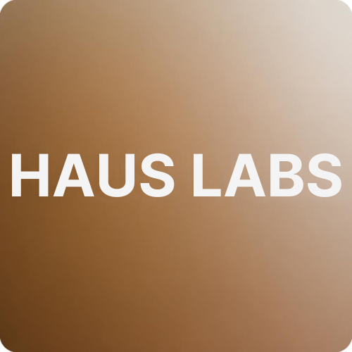 Sign with the text 'HAUS LABS' on a brown background.
