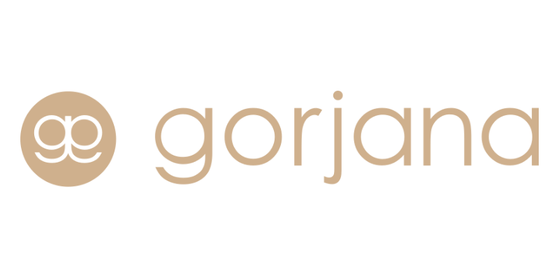 Gorjana logo with a circular icon containing lowercase 'g' and 'c', and the brand name 'gorjana' in lowercase letters.