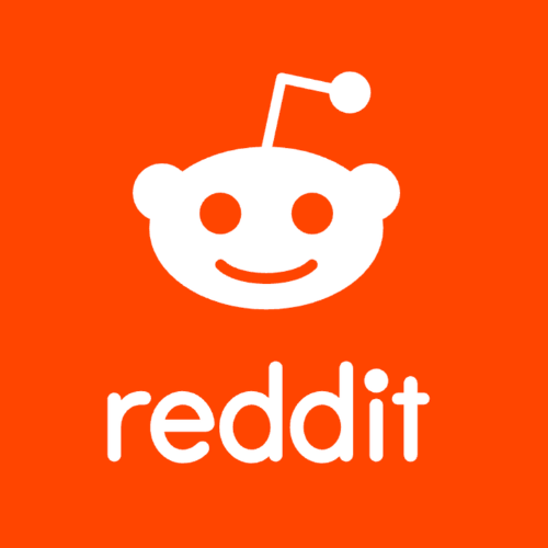 Reddit logo with orange background and white smiling alien face with antenna.