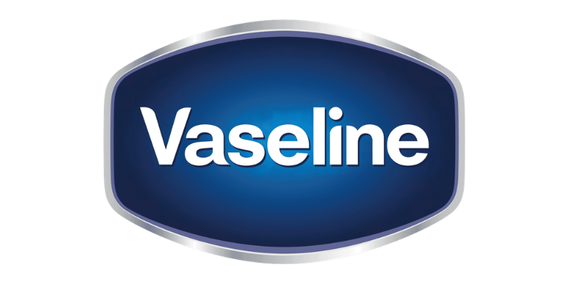 Vaseline logo on a blue background.