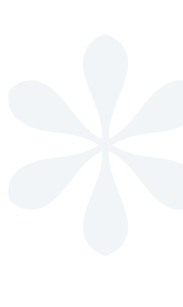 A stylized, abstract flower with eight blue petals arranged in a circular pattern on a black background.